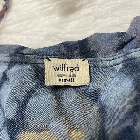 Aritzia Wilfred Free Silk Dress Blue Floral Spagetti Strap Ruffle Mini Summer Si - Picture 5 of 12